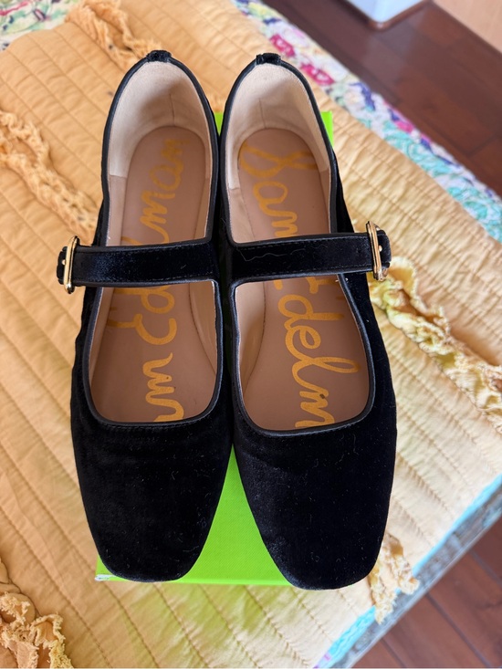 Sam Edelman Shoes - Sam Edelman Black Velvet Mary Jane Flats with Gold Buckle 7.5